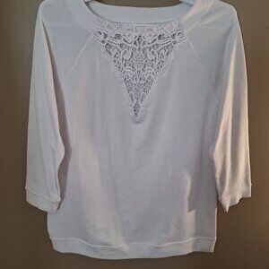 Roaman’s Lace Applique’ Womens Crew Neck Sweat Shirt 14/16 M White